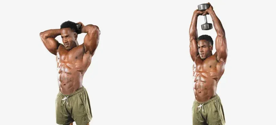 Muscular man exercising with dumbbells